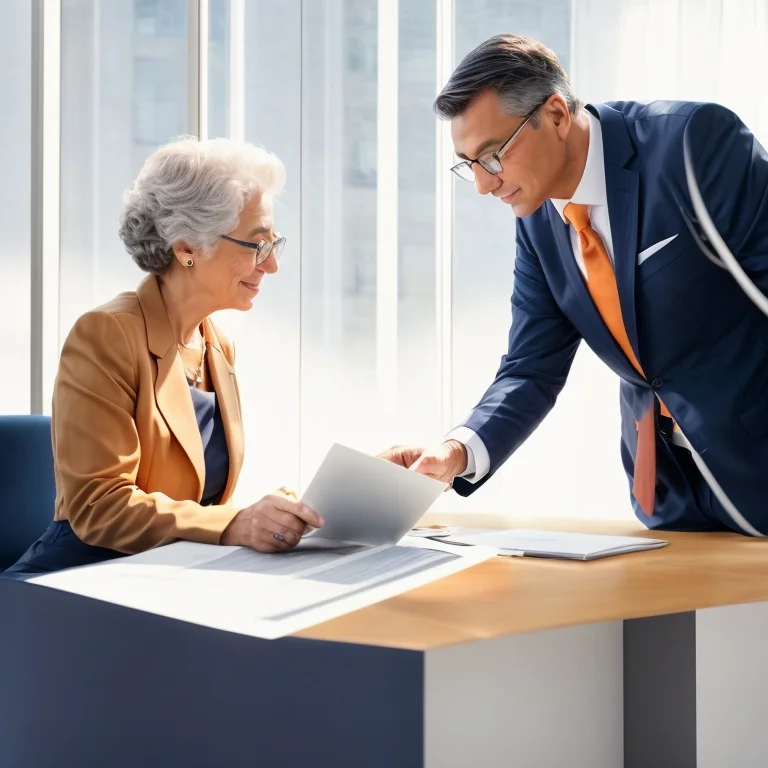 Senior discussing legal options with advisor